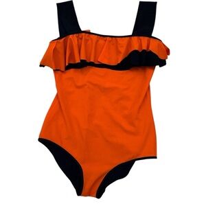 Roksanda Ilincic Black & Orange Seamless Ruffle Open Back One Piece Suit Size 10